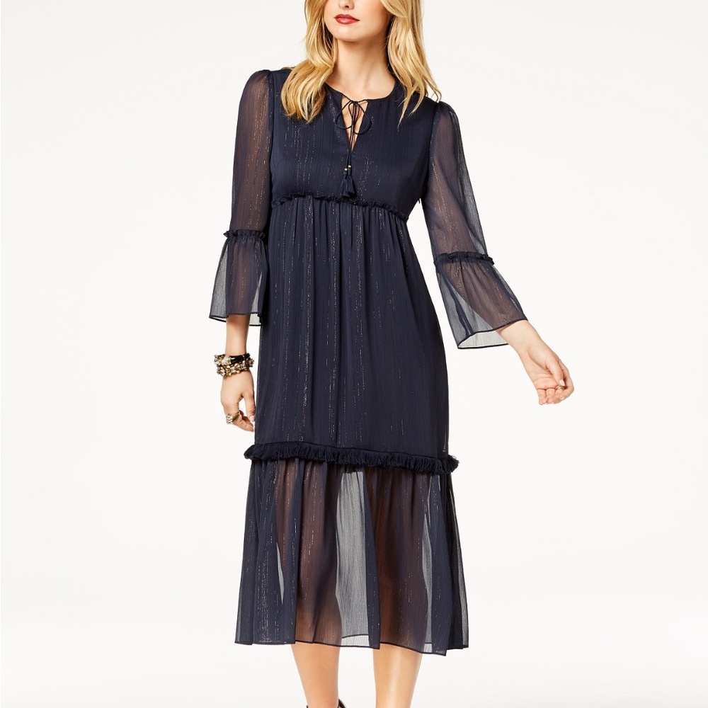 Rachel Zoe Metallic Chiffon Midi A-Line Dress - Picture 7 of 7